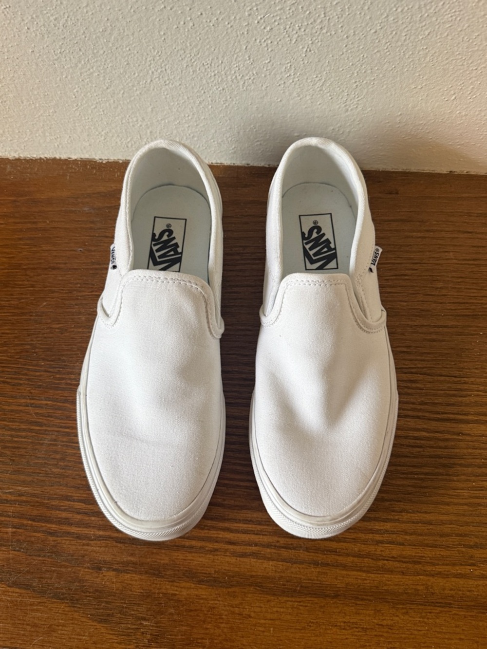 Vans Women’s All White Monochrome Slip On Sneakers